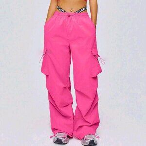 Hot Pink cargo parachute pants